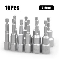 10Pcs 6-19mm Magnetic Power Nut Driver Set for Impact Drill Quick Change Chuck Socket Wrench Nut Setters 1/4" Hex Shank 1