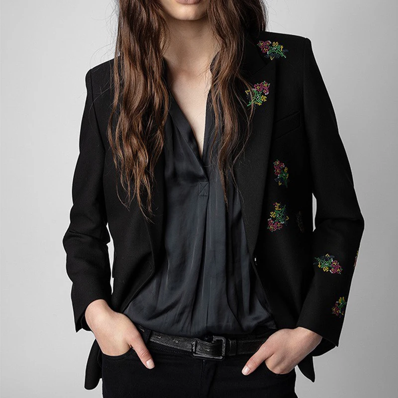 

Zadig Female Blazers Floral Print Hot Drill Suit Chic Elegant Woman Coat Office Long Sleeve Top Casual Black Blazer Jacket