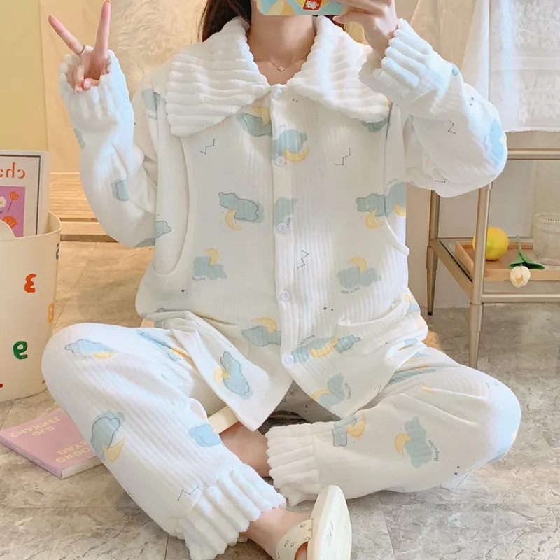 

Maternity Pajama Sets For Spring Autumn Thick Warm 2022 New Pregnant Women Breastfeeding Nursing Clothes Pregnancy Sleepwear