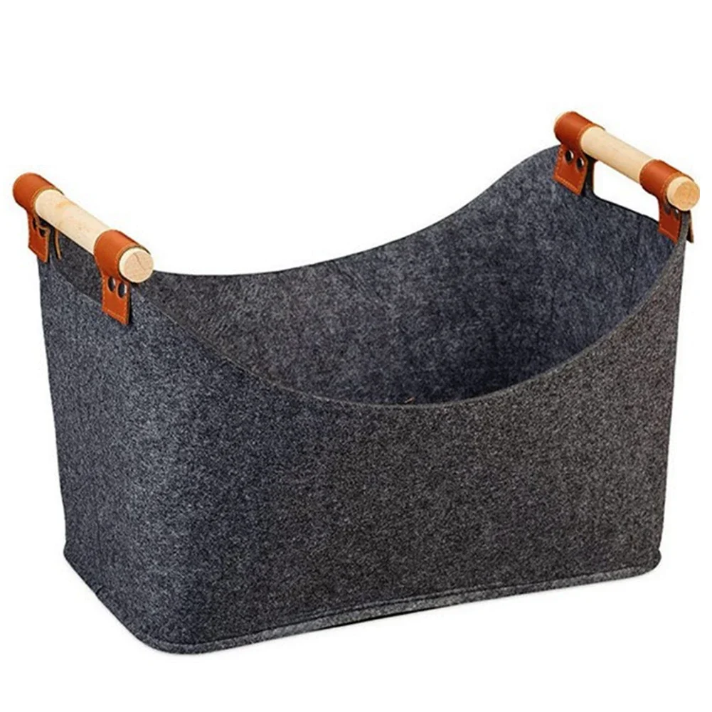45 X 32 X 40 Cm 57 L Firewood Box Felt Basket with Wooden Handles Large Capacity Foldable Wood Basket for Fireplace & Wood Stove 4