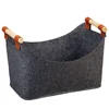 45 X 32 X 40 Cm 57 L Firewood Box Felt Basket with Wooden Handles Large Capacity Foldable Wood Basket for Fireplace & Wood Stove 4