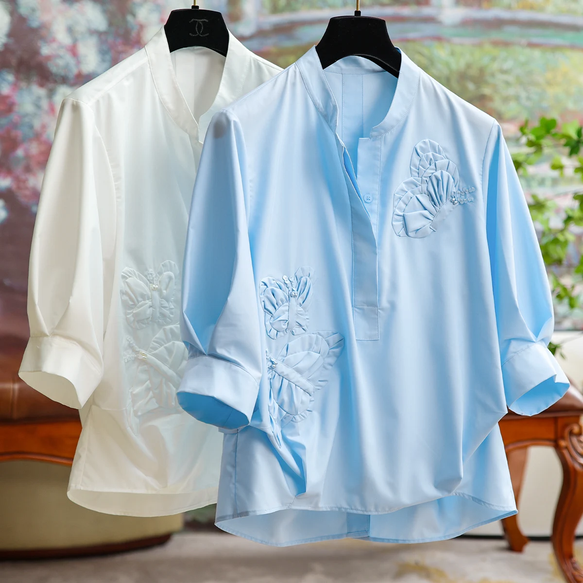 

Fashion Commuter Butterfly Beads Waist Solid Color Shirt Female Temperament Elegant Personality Simple T-shirt Women Clothing