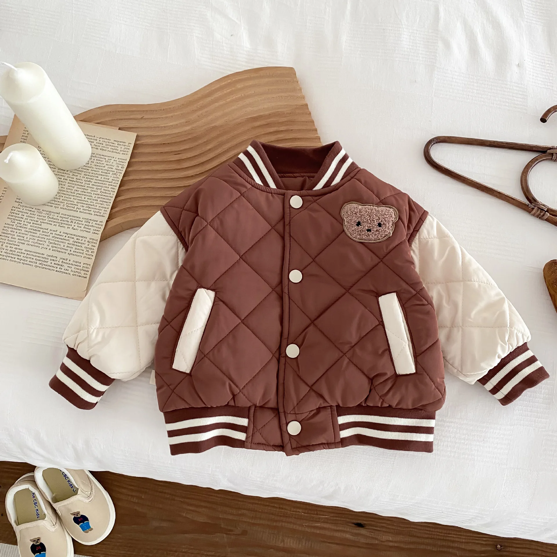 

Baby Girls Boys Winter Quilted Baseball Jacket Toddler Cotton Warm Lined Coat Outer Clothing