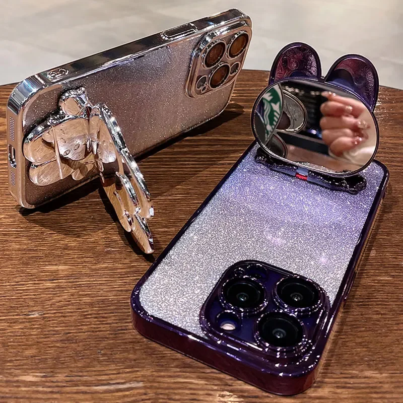 Rabbit Mirror Bracket Seismic Protective Phone Case