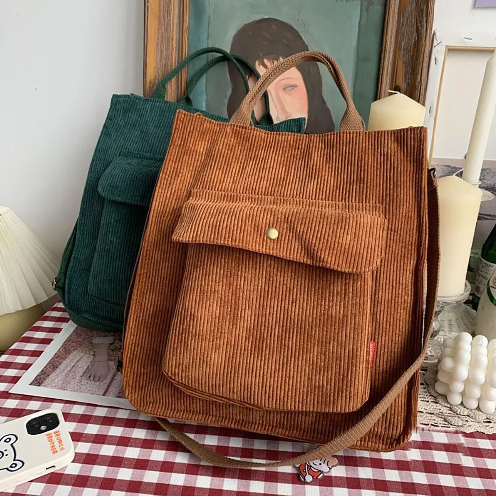 Shoulder Bag Ladies Corduroy Large Tote New Fashion Handbag Eco-Friendly Shopping Storage Student High Capacity Messenger Bags women mobile phone shoulder bags messenger bag wallet ladies handbag mouth print leather crossbody small card holder coin purse