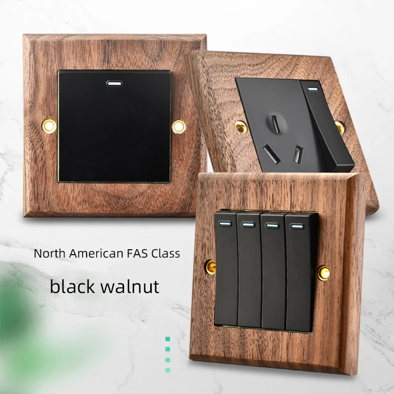 American Black Walnut Retro Switch Panel Madeira Maciça tipo 86 Hotel Francês Grão de Madeira da ue Soquete do Interruptor de Cor