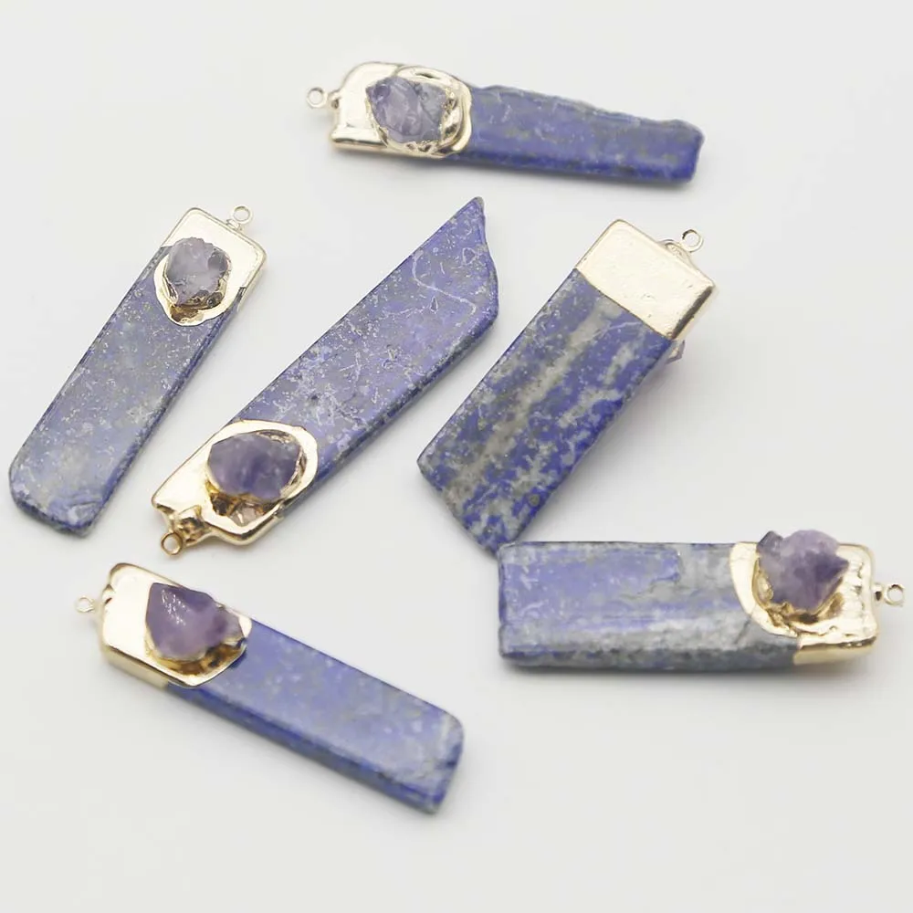 Natural Lapis Lazis Long Inset Irregular Amethyst Necklace Pendant Sweater Chain Jewelry Accessories Wholesale 8PcsFree Shipping