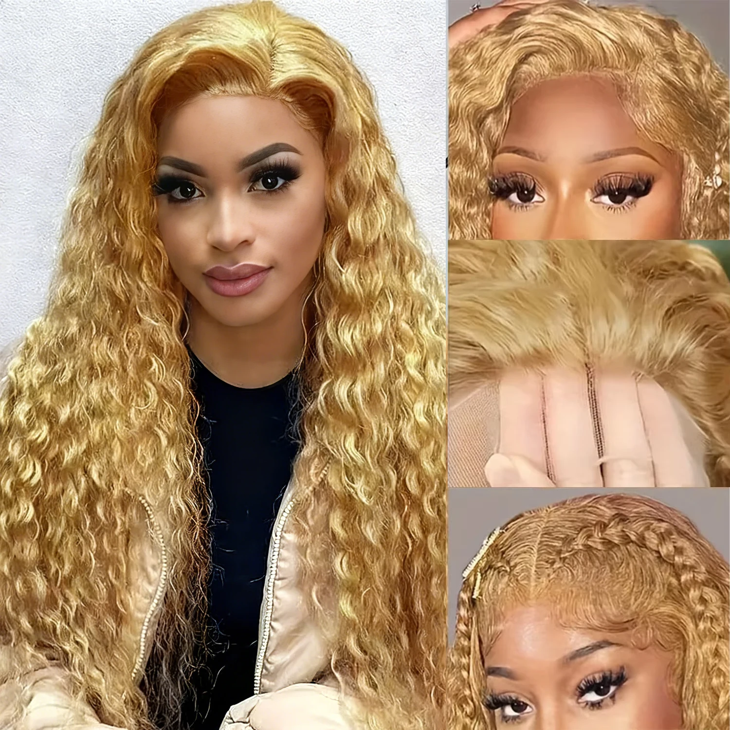34 38Inch Honey Blonde Wig Human Hair Deep Wave 13x6 Hd Lace Frontal Wig 230 De…