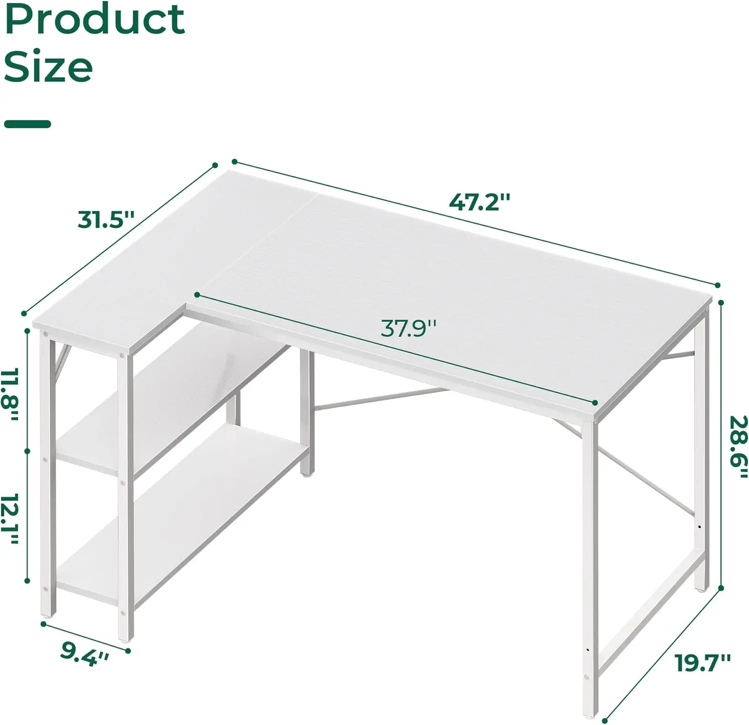 Bureau d'ordinateur en forme de L en bois avec étagères ouvertes, bureau d'étude de 120 cm, table d'ordinateur d'angle en bois avec rangement, gain de place