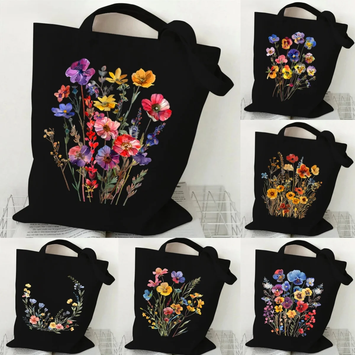 Daisy Rose Lavender Tas Graphics Canvas Tote Bag Vintage Boho Wildflowers Shopper Bag Eco Capacity Travel Shopping Bag