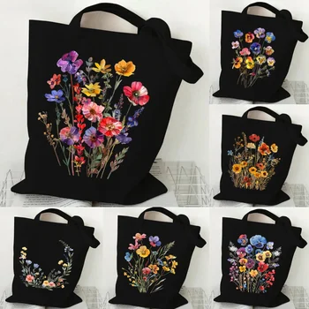 Daisy Rose Lavender Tas Graphics Canvas Tote Bag Vintage Boho Wildflowers Shopper Bag Eco Capacity Travel Shopping Bag