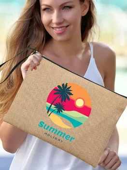 Hello Pochette estiva in lino Borse per il trucco da donna Occhiali da sole per le vacanze al mare Borse portaoggetti per protezione solare Regali per l'organizzatore di lavaggio da viaggio 1