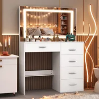 Dressing Table With LED Lights Mirror And Drawers Vanity Table Makeup Desk White 2