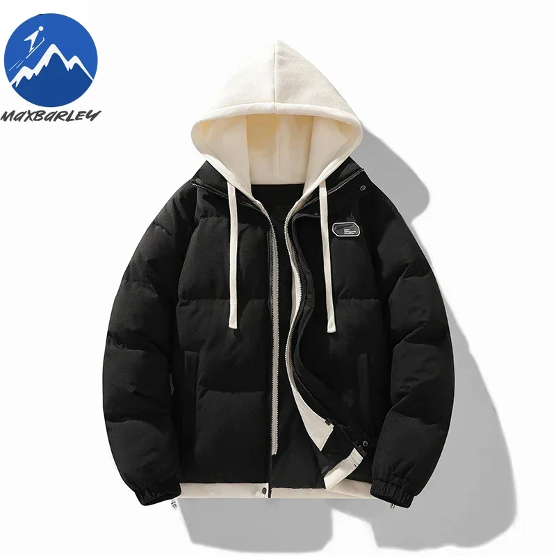 New Mens Winter Jacket Korean Trendy Thickened Fake 2-piece Hooded
