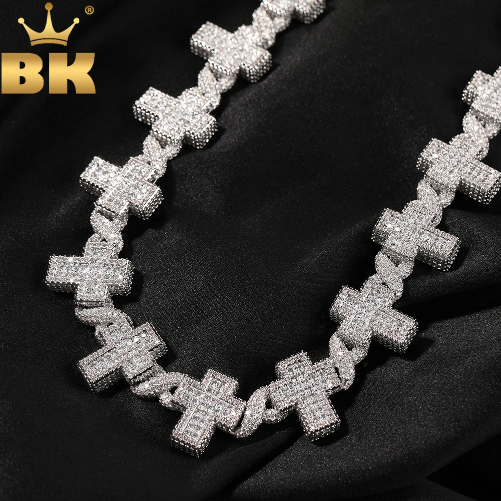 

TBTK Iced Out Cross Link Infinity Cuban Necklace Micro Paved Cubic Zirconia Charm HipHop Rapper Jewelry