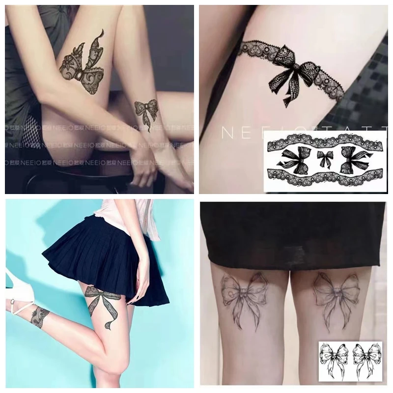 

Lace Bow Sexy Waterproof Temporary Tattoo Stickers Women Thigh Waves Chest Fashion Faux Tatouage Pour Femme Tatuagem Feminina