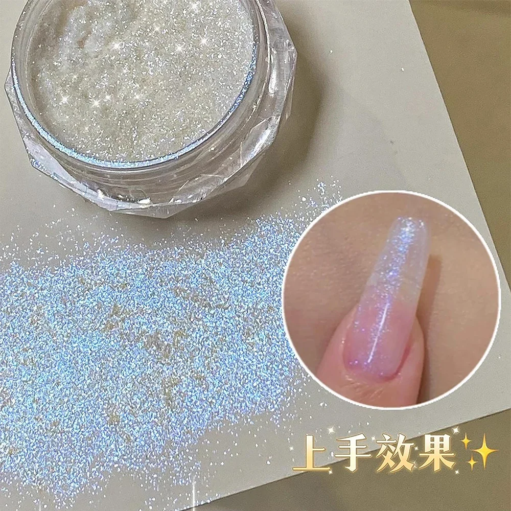 1 Jar Iridescent Pearl Effect Nail Art Powder - Mirror Chrome Aurora Mermaid Finish