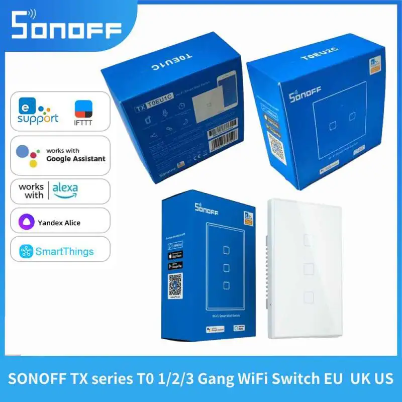 Sonoff-t0 tx Série Wifi Interruptores Inteligentes Canais Interruptor de Parede Touch Casa Inteligente Alexa Google Alice Aplicativo Ewelink Controle Remoto