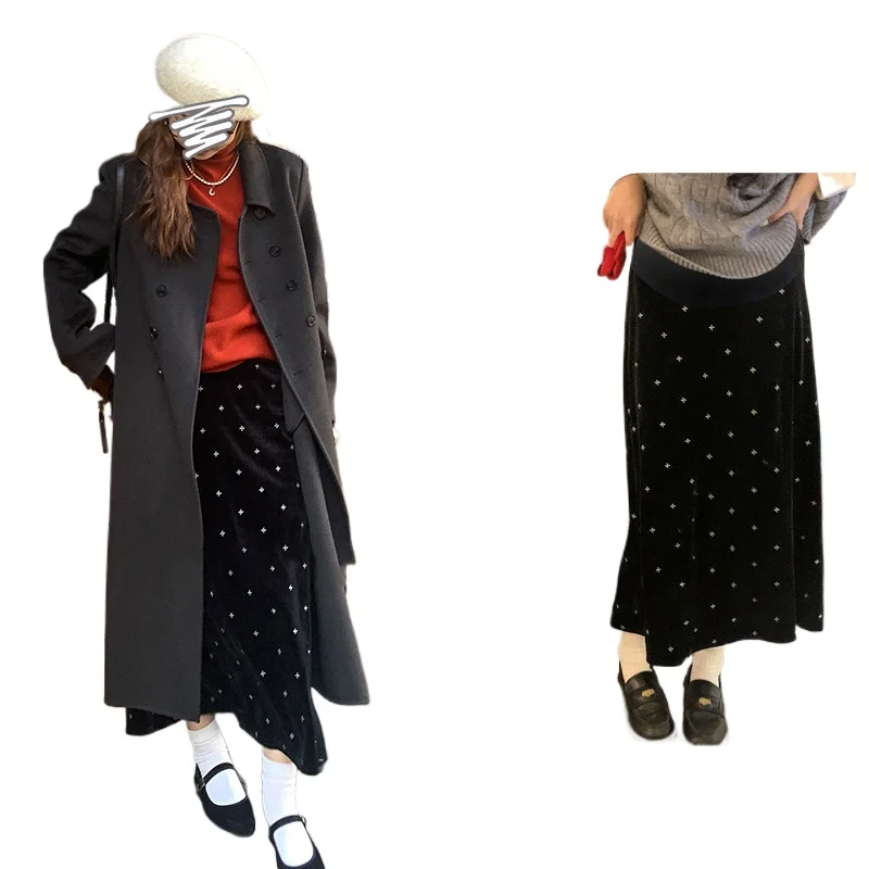 Spring Autumn Maternity Belly Skirts Fashion Stars Printing Long Loose Pregnant Woman Velour Skirt Maternity Party Clothes