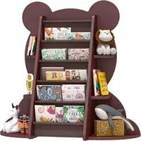 Brown Bear Kids Bookshelf Sling Toddler Bookcase 5-Tier Montessori Baby Book Rack Children Toy Storage Organizer Wood Display 1