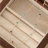 Collier en argent Sterling 925 avec perles multicolores géométriques simples, ras du cou, chaîne de clavicule brillante et délicate pour femmes 5