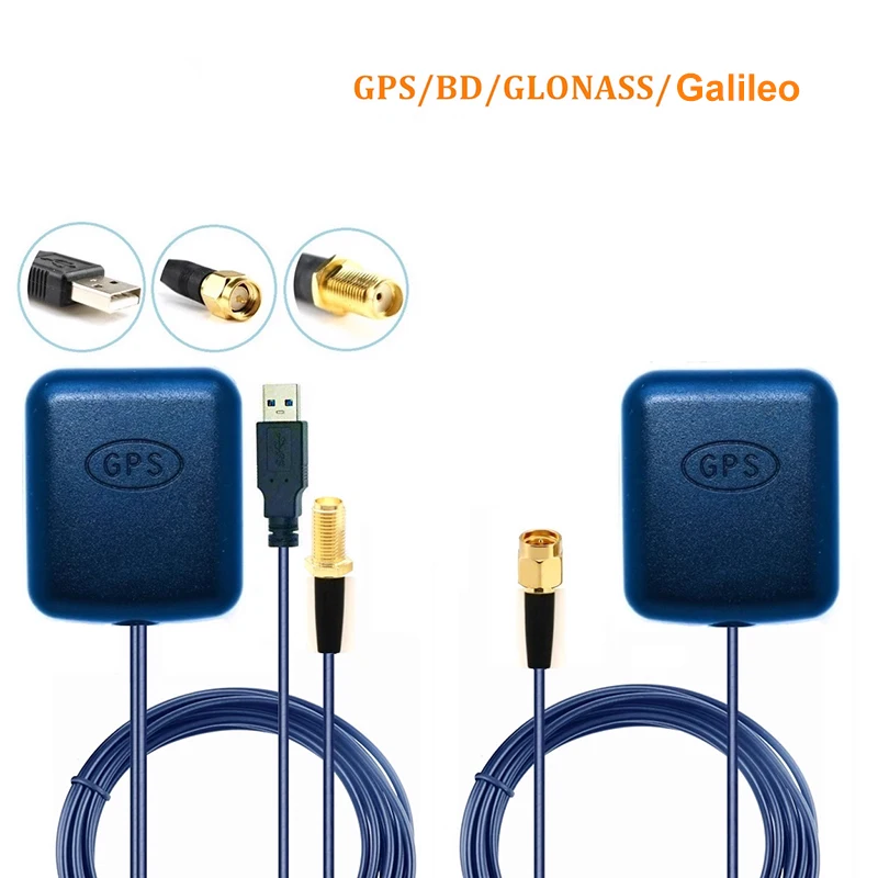 Vue détaillée du répéteur signal GPS USB GNSS pour voiture, supportant Beidou Glonass Galileo.