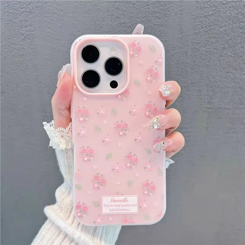 Luxury Pink Blue Floral Shockproof Matte Phone Case