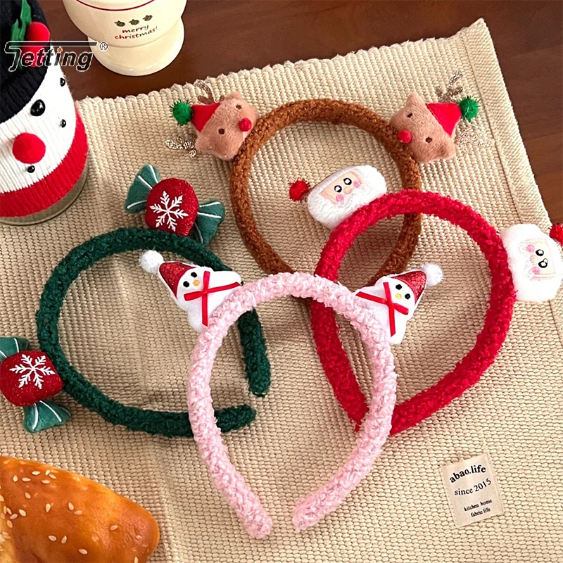 Kawaii Christmas Plush Head Band Cute Cartoon Santa Claus Antler Snowman Hair Hoops Christmas Party Hair Accessories Xmas Gifts