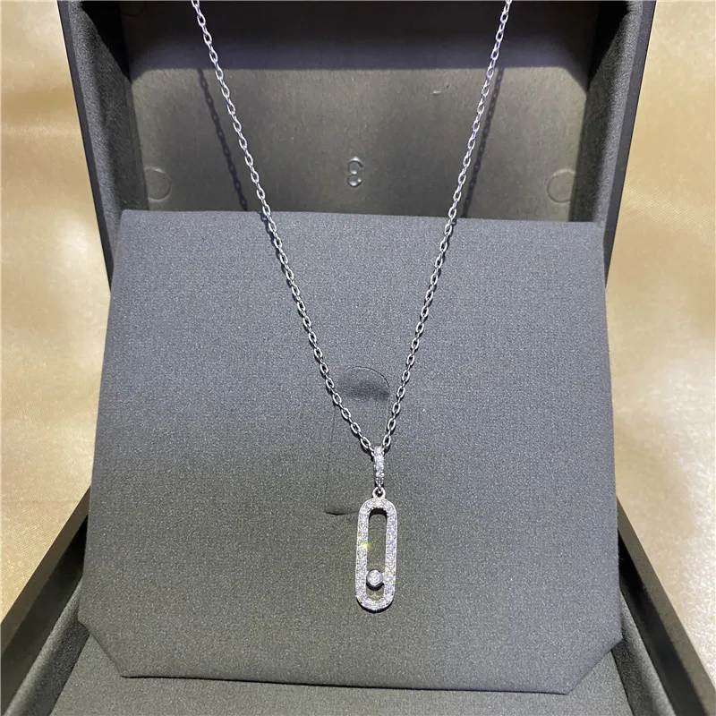 

S925 Sterling Silver Women's MOVE UNO Necklace with Diamonds. A Moving Diamond. Original French High Jewelry