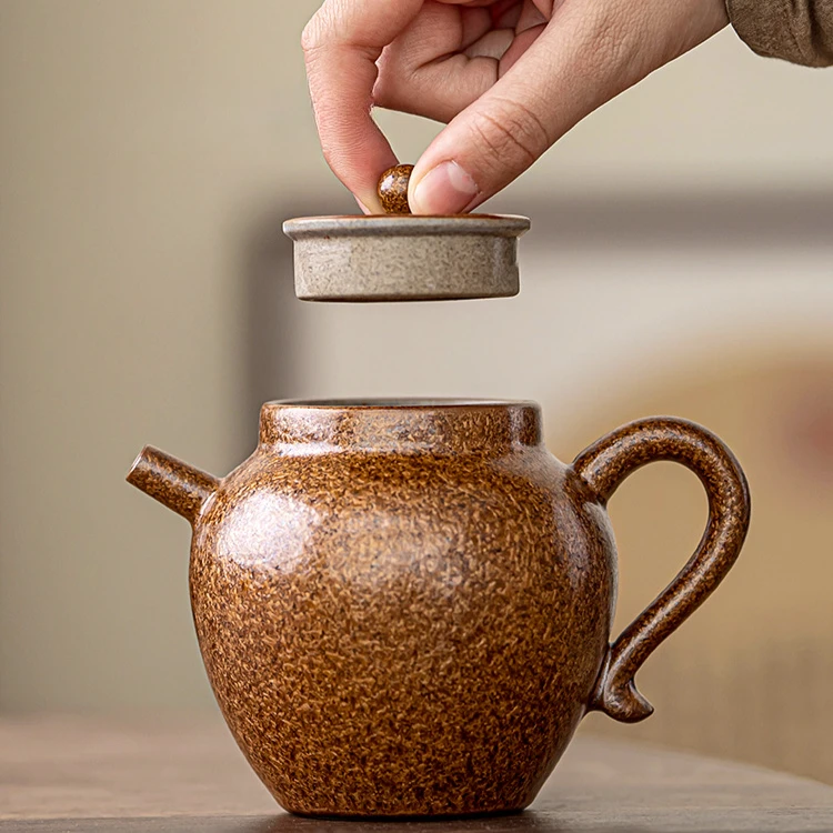 Teapot single pot to make Household ceramic retro handmade high-end tea set Tea room meeting guest Kung Fu tea setutensils