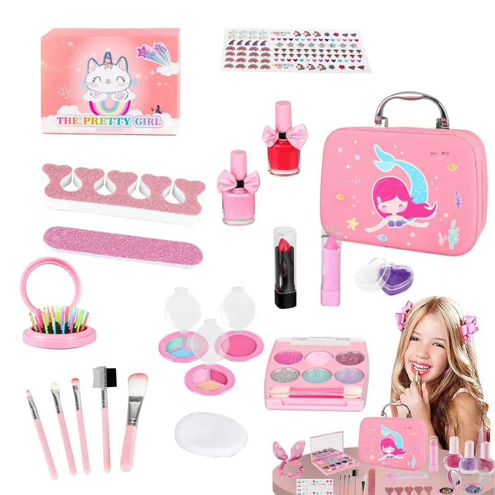 Girls Makeup Kit For Kids Children'S Makeup Set Girls Princess Make Up Box Nontoxic Cosmetics Kit Toys Pretend Play Makeup Beauty Toys Gift Birthday Gift