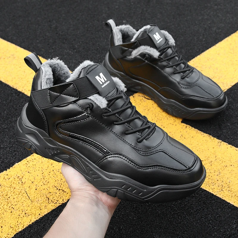 

Кроссовки мужские на платформе, на шнуровке, бархатная теплая спортивная обувь, износостойкая резиновая подошва, обувь с вулканизированной подошвой, на зиму