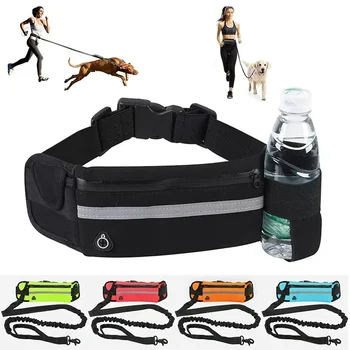 S18591d3ff4fb4aa38c8a58ea166ce382H.jpg Dog Running Waist Leash Nylon Pet Leash with Waist Bag Retractable Elastic Belt Dog Traction Rope Reflective Belt Buckle