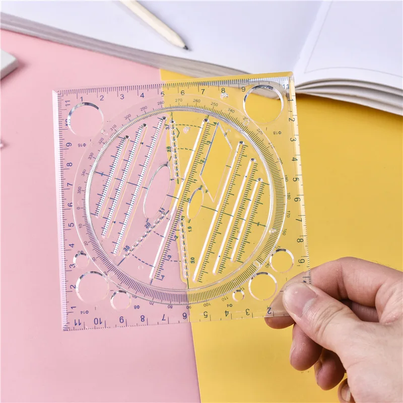Multi-function Rotatable Drawing Template Art Design Construction Architect Geometry Circle Drafting Measuring Scale Ruler Tools stainless steel ruler,triangle ruler,ruler set,drawing ruler,straight ruler,metal ruler,plastic ruler,quilting ruler,rotatable ruler,cats paw ruler