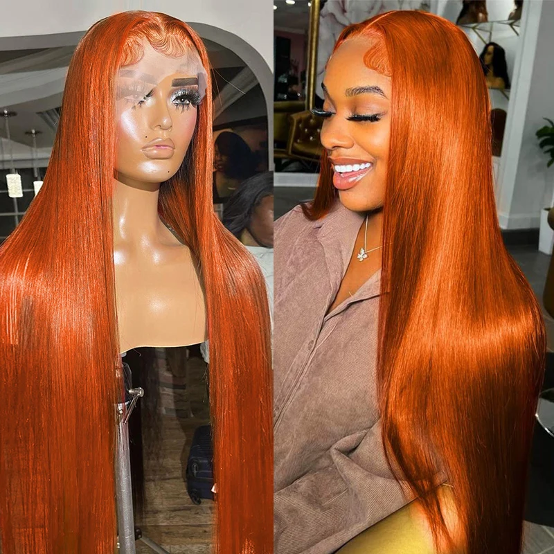 

Ginger Orange 13x6 Hd Lace Front Wigs Human Hair Bone Straight 13x4 Lace Frontal Wig Colored 4x4 Transparent Lace Wig For Women