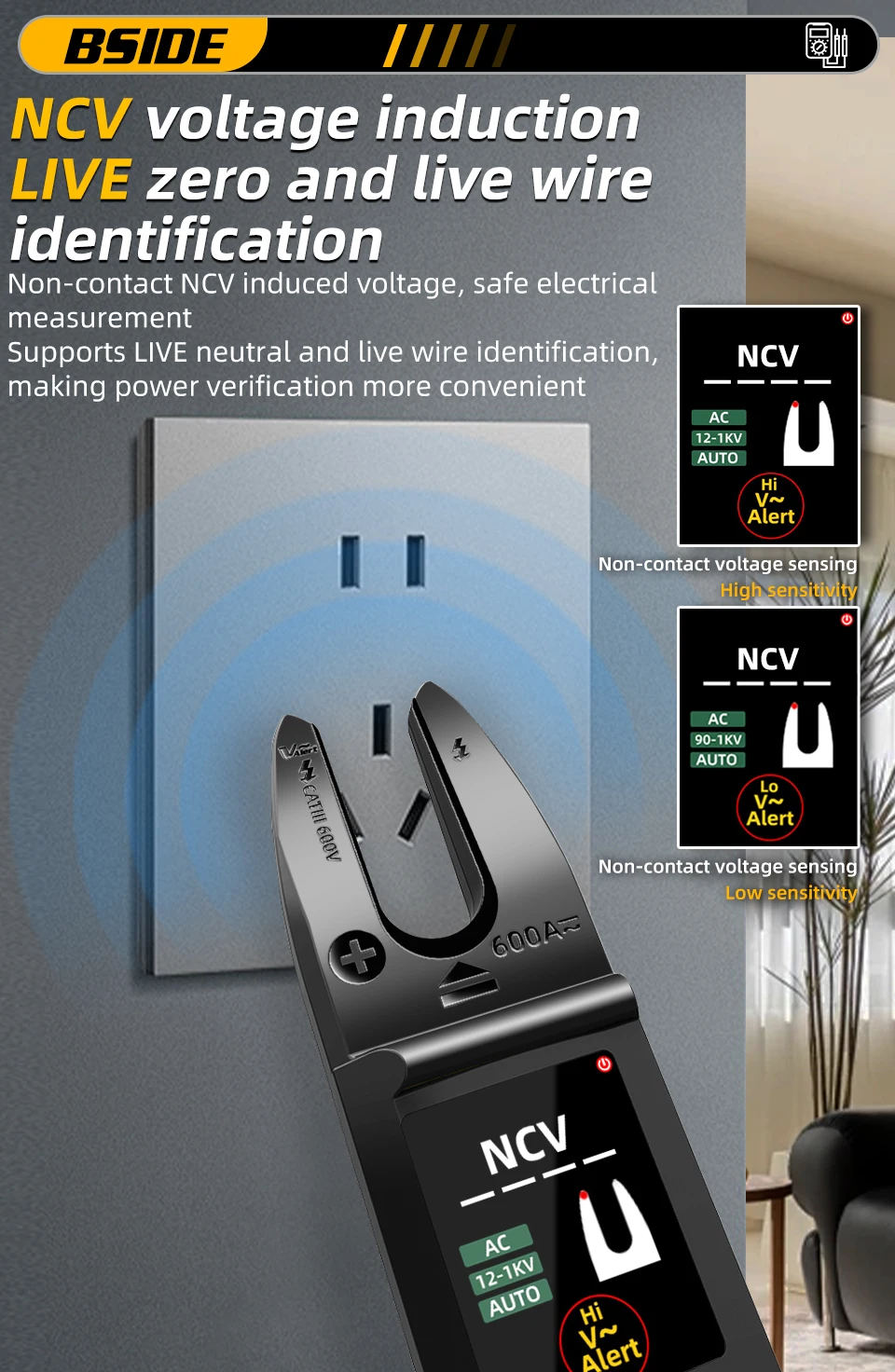 U5 Clamp Meter Open-Jaw DC AC 600A Smart TRMS Digital Multimeter Amp Capa Diode
