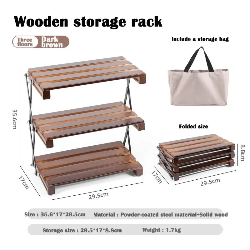 Camping Storage Rack Three-Layer Folding Steel Portable Storage Rack for Picnics Barbecue Multifunctional Shelf