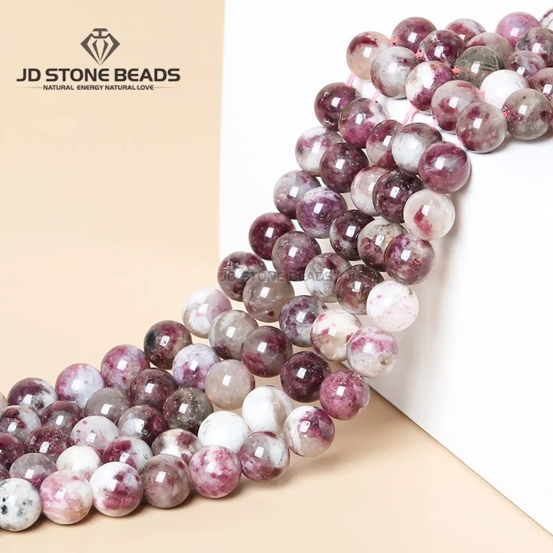 Natural Stone Plum Flower Tourmaline Genuine Round Loose Spacer Health Gemstone Beads For Jewelry Making DIY Bracelet Accessory 2
