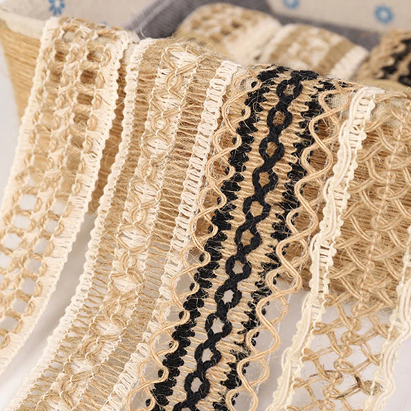 2M Jute Burlap Ribbon Embroidered Jute Lace Ribbons Wedding Decoration Gift Packaging Rope String Cords Christmas Party Supplies