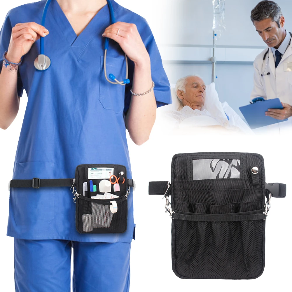 Nurse Fanny Pack Portable Adjustable Nurse Waist Organizer Belt with Carabiner Shoulder Strap Medical Utility Waist Pack Black plumbers tool bag