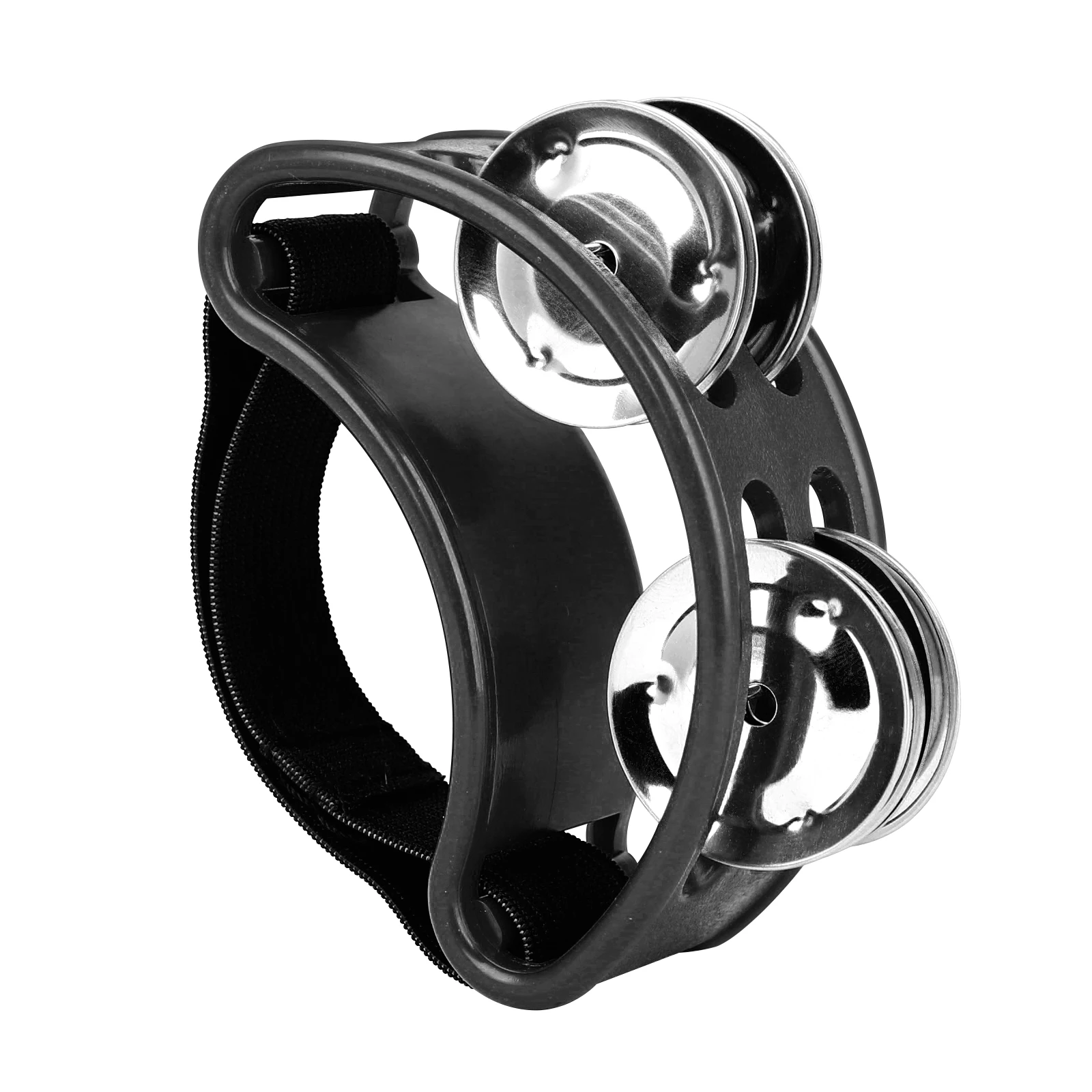 Percussion Foot Tambourine with 4 Pairs of Stainless Steel Jingles & Elastic Strap for Cajon Accompaniment