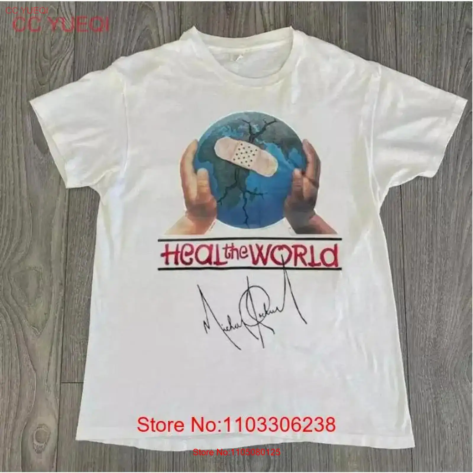 Michael Jackson Signature Heal The World T Shirt  vintage Washed Top For Everyday Wear Breathable Stretched streetwear