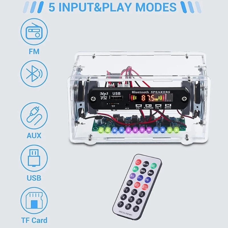 DIY 블루투스 스피커 키트, LED FM 라디오, USB 미니 홈 사운드 앰프, 디지털 디스플레이, 납땜 프로젝트, 투명, 내구성
