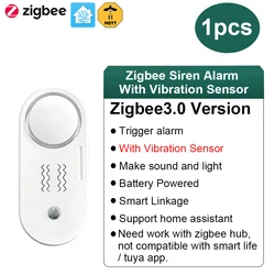 Wireless Zigbee Siren and Vibration Sensor - 110dB Battery Operated Home Security Alarm System (With Vibration Z2M)