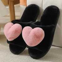 Women Warm Home Slippers Men Indoor Bedroom Cute Heart Pattern Slides Adults Non-slip Plush House Sandals Couples Fashion Shoes 2