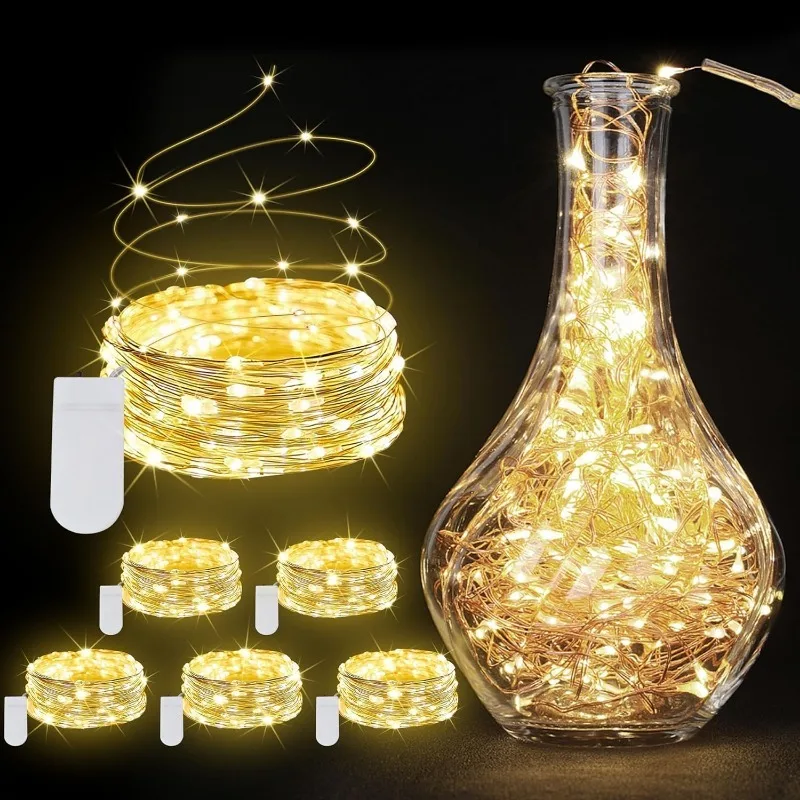 5Pcs LED Copper Wire Fairy Lights Waterproof LED String Lights Battery Operated DIY Wedding Party Christmas Decoration Garland