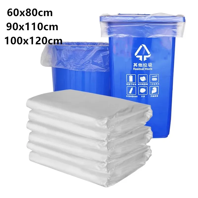 Trash Bags 50pcs Large Clear Garbage Can Liners Transparent Big Heavy Duty 90x110cm 100x120cm