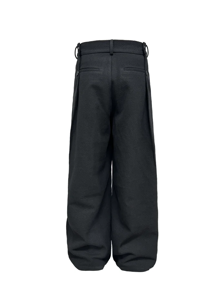 JCAESAR Button Pants with 2 Resin Buttons Woolen Fabric Pleated