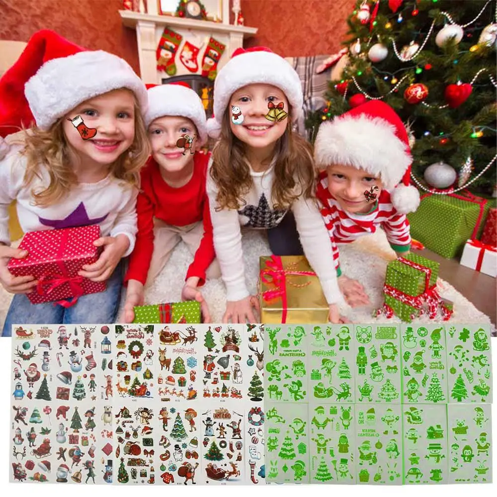 

10Pcs Santa Claus Christmas Tattoo Sticker Disposable Waterproof Facial Temporary Tattoo Stickers Eye Decals Funny