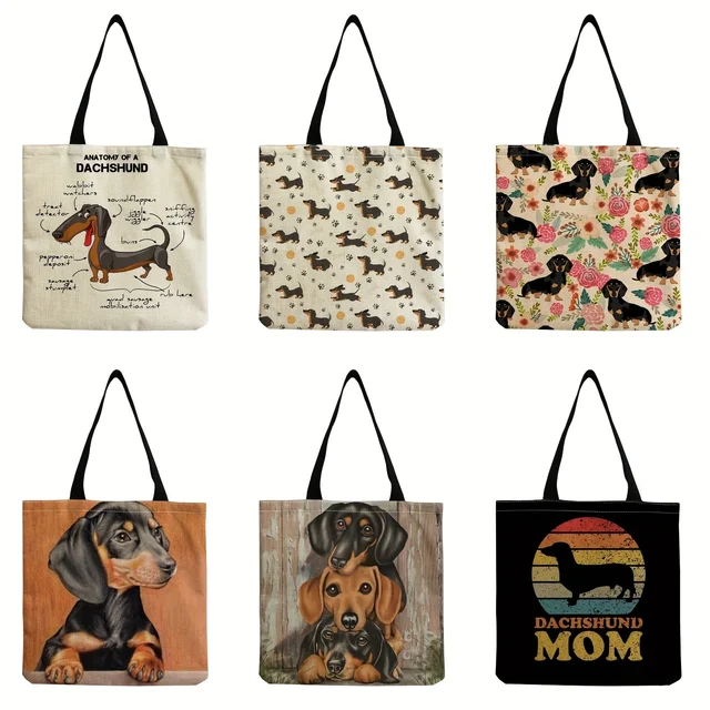 Cute Sausage Dog Print Tote Bag